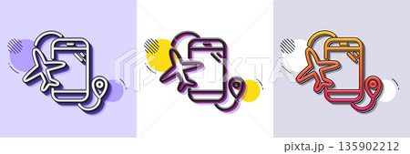 Flights application line icon. Halftone dotted pattern. Gradient icon with grain shadow. Airplane phone app sign. Airport information symbol. Line flights application icon. Various designs. Vector Flights application line icon. Halftone dotted pattern. Gradient icon with grain shadow. Airplane phone app sign. Airport information symbol. Line flights application icon. Various designs. Vector 135902212
