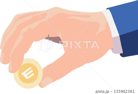 Hand holding golden coin illustration 135902381