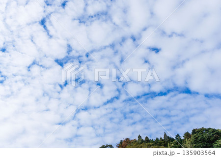 秋の終わりの空と雲を山から見上げる10 135903564