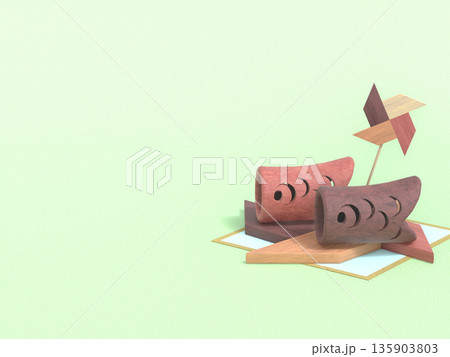 木製の鯉のぼりの置き物のある3DCG風景 135903803