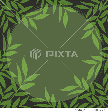 Dark tropical green leaves circular frame for text copy space vector illustration. Dark tropical green leaves circular frame for text copy space vector illustration. 135904273