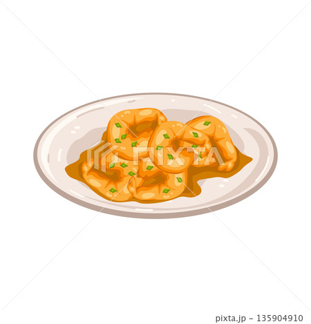 Illustration of shrimp with sauce Illustration of shrimp with sauce 135904910