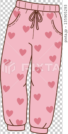 Hand Drawn Minimalist Illustration of Cute Pink Pajama Pants with Heart Pattern for Sleepwear and Lounge Fashion Design Hand Drawn Minimalist Illustration of Cute Pink Pajama Pants with Heart Pattern for Sleepwear and Lounge Fashion Design 135905293