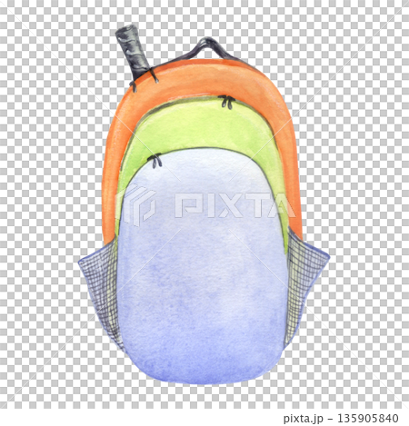 Orange blue tennis backpack with racket watercolor illustration Orange blue tennis backpack with racket watercolor illustration 135905840