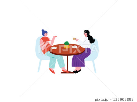 カフェで話す女性たちのイラスト カフェで話す女性たちのイラスト 135905895