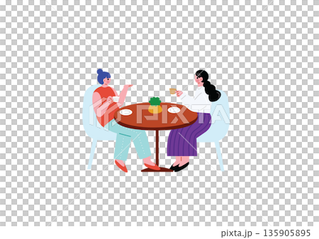 カフェで話す女性たちのイラスト カフェで話す女性たちのイラスト 135905895