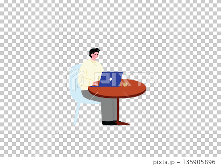 Man working on personal computer in cafe Man working on personal computer in cafe 135905896