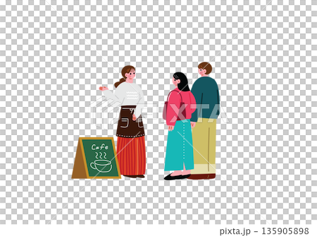 A woman serving customers at a cafe 135905898