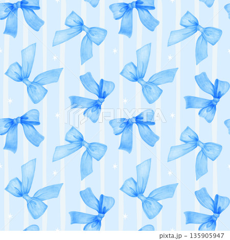 Coquette blue bow watercolor pattern seamless striped background with coquette aesthetic texture backdrop for surface design Coquette blue bow watercolor pattern seamless striped background with coquette aesthetic texture backdrop for surface design 135905947