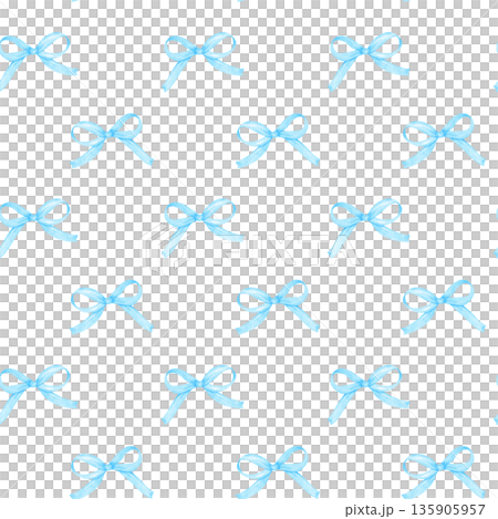 Coquette blue ribbon bow watercolor pattern seamless 135905957