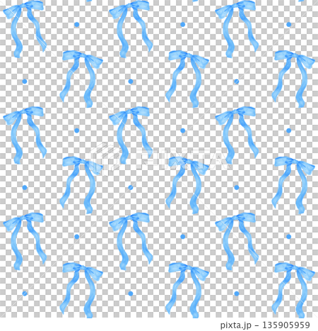 Watercolor Coquette blue ribbon bow  pattern seamless 135905959