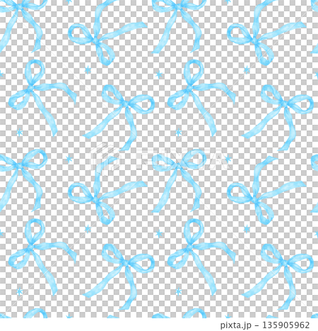 Coquette Watercolor blue ribbon bow pattern seamless Coquette Watercolor blue ribbon bow pattern seamless 135905962