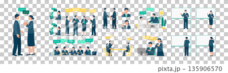 Business illustration set of teams working together in a remote environment and with AI Business illustration set of teams working together in a remote environment and with AI 135906570