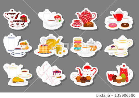 Illustration on theme big colored set different types teapots Illustration on theme big colored set different types teapots 135906580