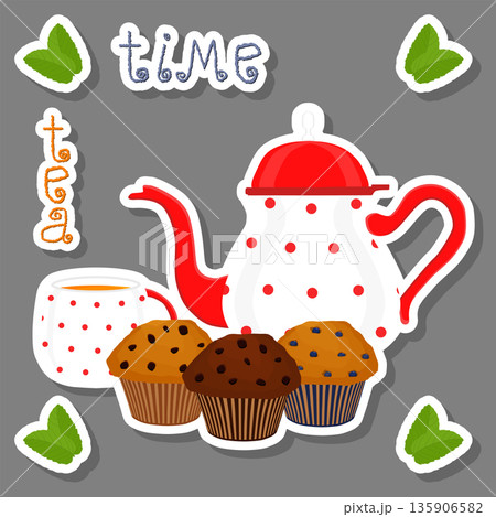 Vector illustration logo for ceramic cup, colorful teapot Vector illustration logo for ceramic cup, colorful teapot 135906582