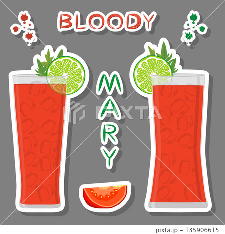 Vector icon illustration logo for alcohol cocktails bloody mary from sliced tomatoes Vector icon illustration logo for alcohol cocktails bloody mary from sliced tomatoes 135906615
