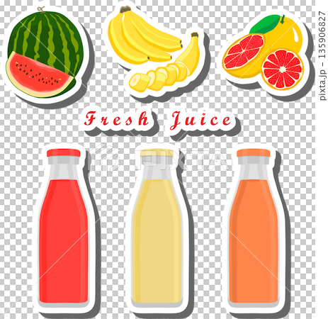 Set multicolored bottles with tasty grapefruit juice 135906827