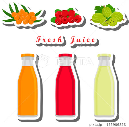 Set multicolored bottles with tasty viburnum juice Set multicolored bottles with tasty viburnum juice 135906828