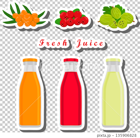 Set multicolored bottles with tasty viburnum juice Set multicolored bottles with tasty viburnum juice 135906828