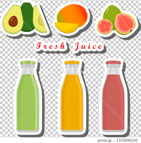 Set multicolored bottles with tasty guava juice 135906830
