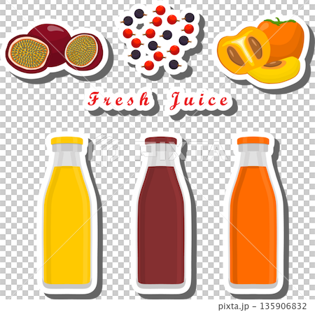 Set multicolored bottles with tasty currant juice Set multicolored bottles with tasty currant juice 135906832