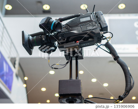 Close-up of a professional television camera.  135906906