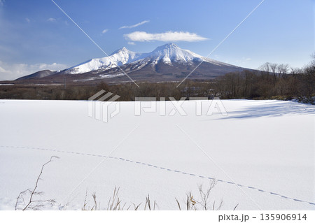 冬の北海道森町で雪の駒ヶ岳の風景を撮影 冬の北海道森町で雪の駒ヶ岳の風景を撮影 135906914