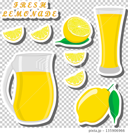 Tasty lemon lemonade in glass pitcher Tasty lemon lemonade in glass pitcher 135906966