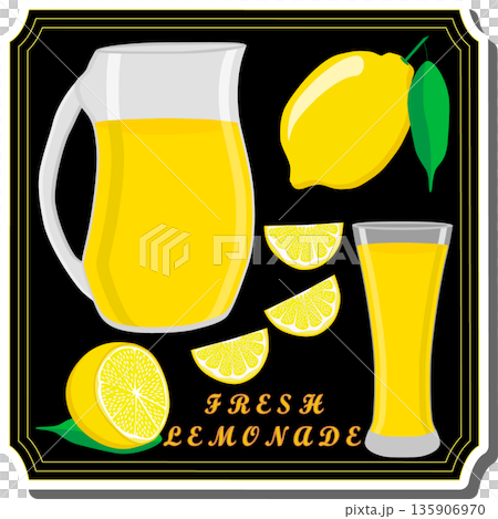 Tasty lemon lemonade in glass pitcher Tasty lemon lemonade in glass pitcher 135906970