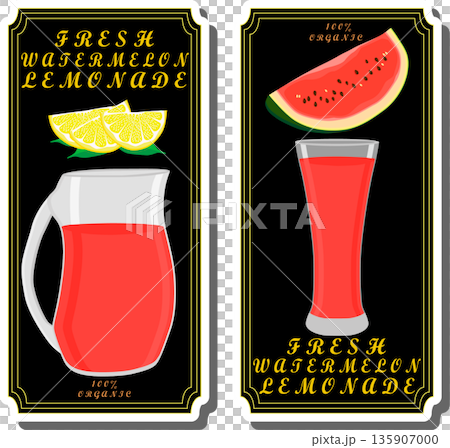 Tasty watermelon lemonade in glass jug Tasty watermelon lemonade in glass jug 135907000