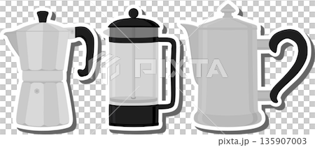 big colored set different types coffee pots big colored set different types coffee pots 135907003