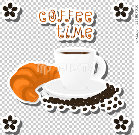 white ceramic cup of hot coffee, croissant on saucer white ceramic cup of hot coffee, croissant on saucer 135907010