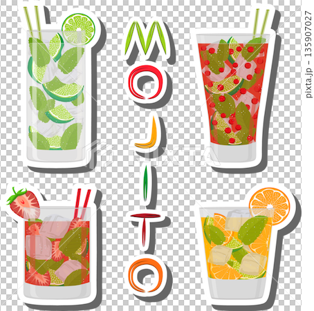 Bright illustration on theme of alcohol cocktail mojito Bright illustration on theme of alcohol cocktail mojito 135907027