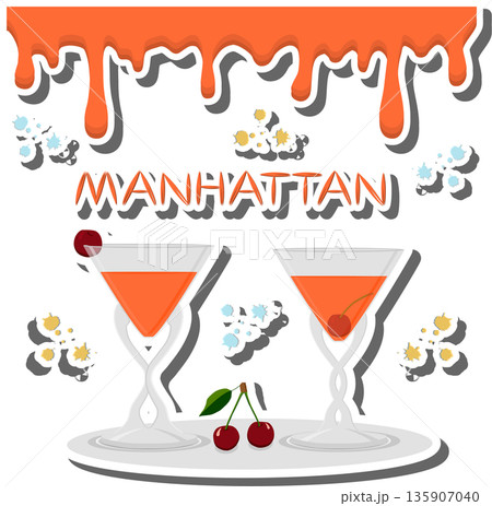 Alcohol cocktail manhattan from red berry cherry Alcohol cocktail manhattan from red berry cherry 135907040