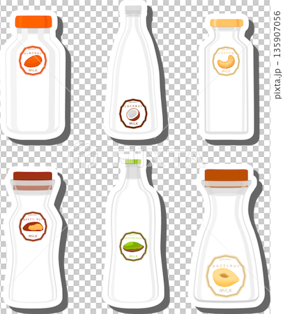 Big set different types chilled milk in bottles various size Big set different types chilled milk in bottles various size 135907056