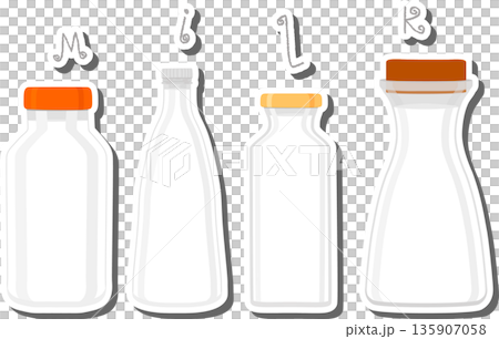 Big set different types chilled milk in bottles various size Big set different types chilled milk in bottles various size 135907058