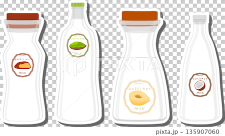 Big set different types chilled milk in bottles various size 135907060