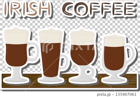 cocktail creamy Irish coffee in glass cup with foam 135907061