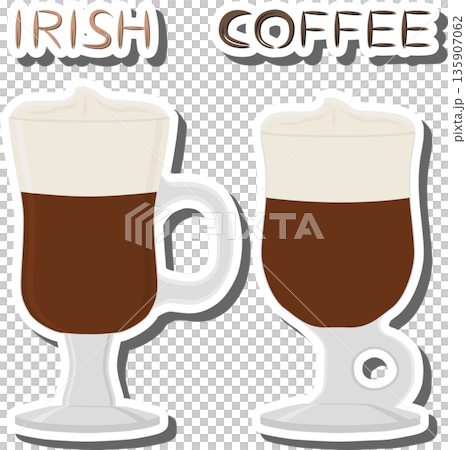 cocktail creamy Irish coffee in glass cup with foam cocktail creamy Irish coffee in glass cup with foam 135907062