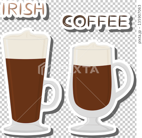 cocktail creamy Irish coffee in glass cup with foam cocktail creamy Irish coffee in glass cup with foam 135907063
