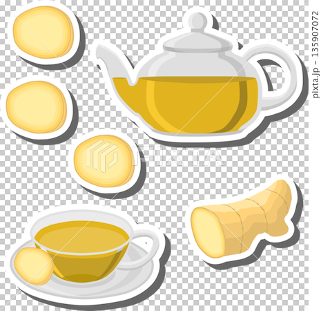 Teakettle for tasty tea with slice ginger 135907072