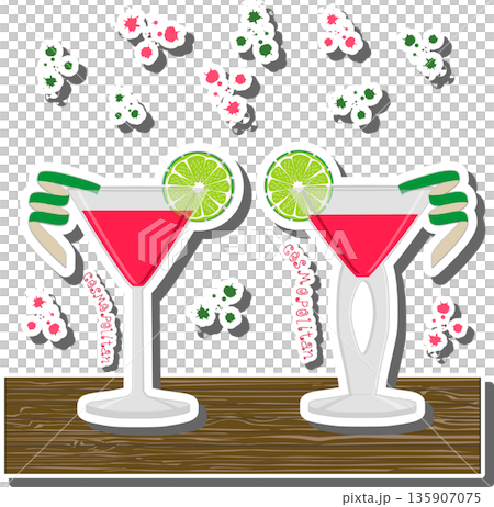 Beautiful alcohol cocktail cosmopolitan with lime Beautiful alcohol cocktail cosmopolitan with lime 135907075