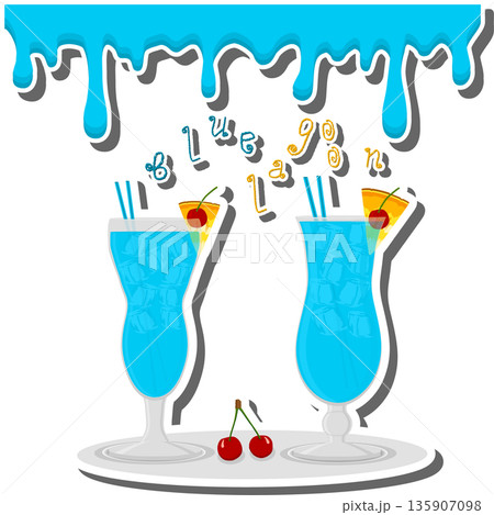 Bright beautiful alcohol cocktail blue lagoon 135907098