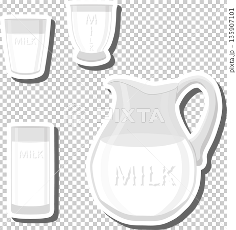 Beautiful glass transparent pitcher with white milk Beautiful glass transparent pitcher with white milk 135907101