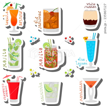 Set bright alcohol cocktails for celebration party 135907127