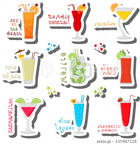 Set bright alcohol cocktails for celebration party 135907128