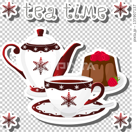Teakettle for tasty tea with sweet dessert cheesecake, Teakettle for tasty tea with sweet dessert cheesecake, 135907137