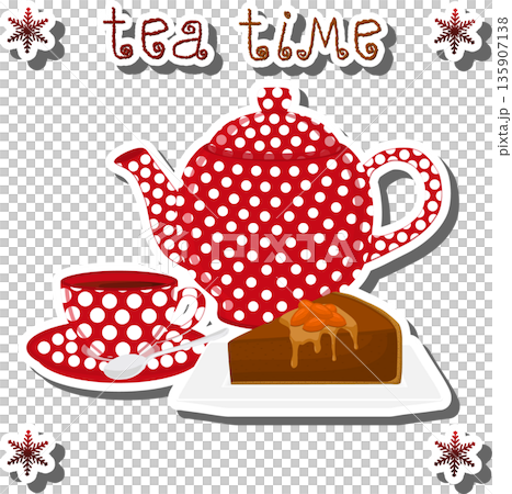Teakettle for tasty tea with sweet dessert cheesecake, 135907138