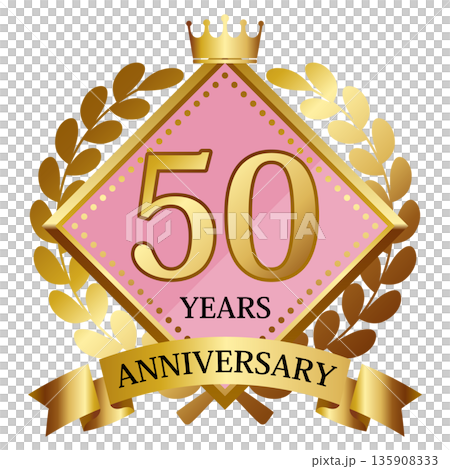 高級感のあるメルヘンな50周年記念エンブレム　ピンク＆ゴールド 135908333