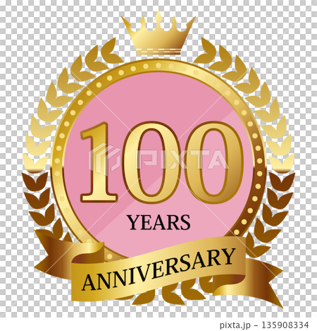 高級感のあるメルヘンな100周年記念エンブレム　ピンク＆ゴールド 135908334